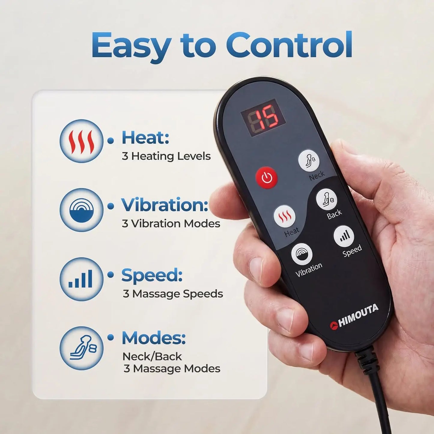 Himouta 3-In-1 Shiatsu Massage Cushion With Heat And 4D Kneading Vibration