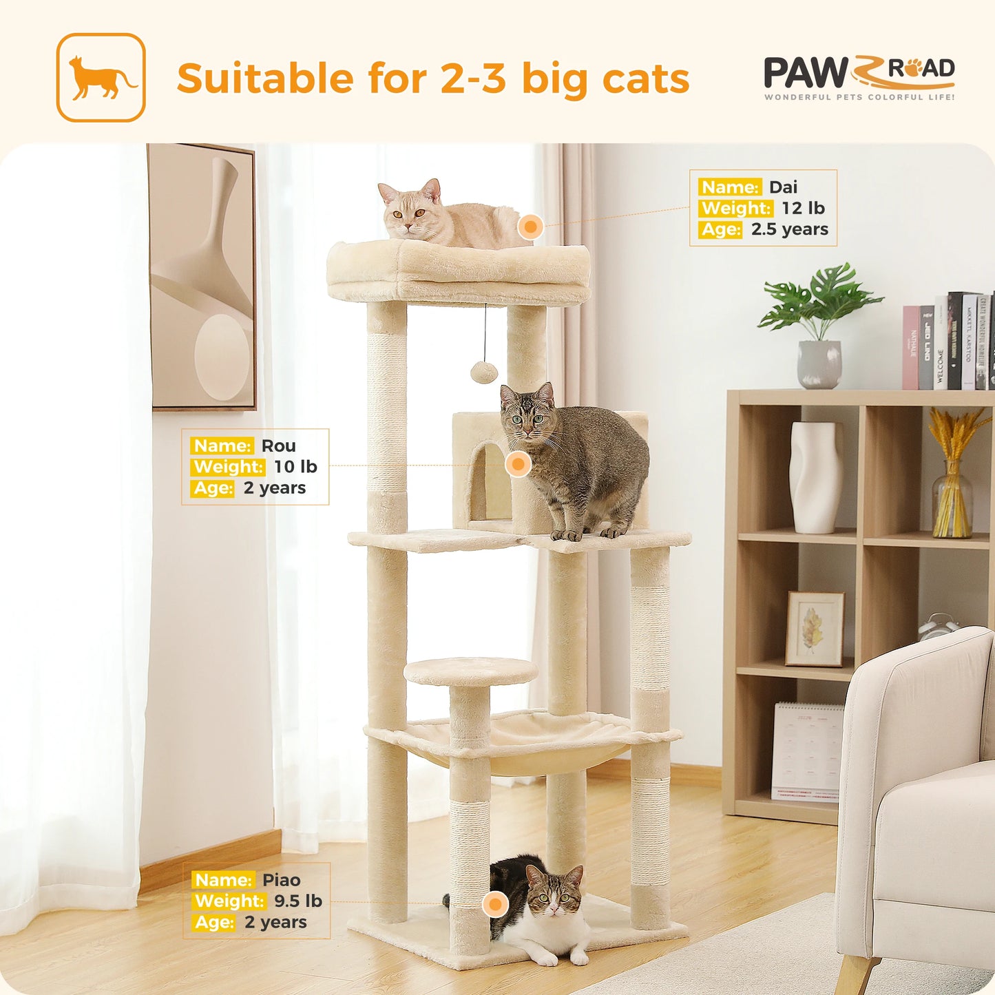 PAWZ Road 5-Level Cat Tree For Indoor Cats Scratching Posts