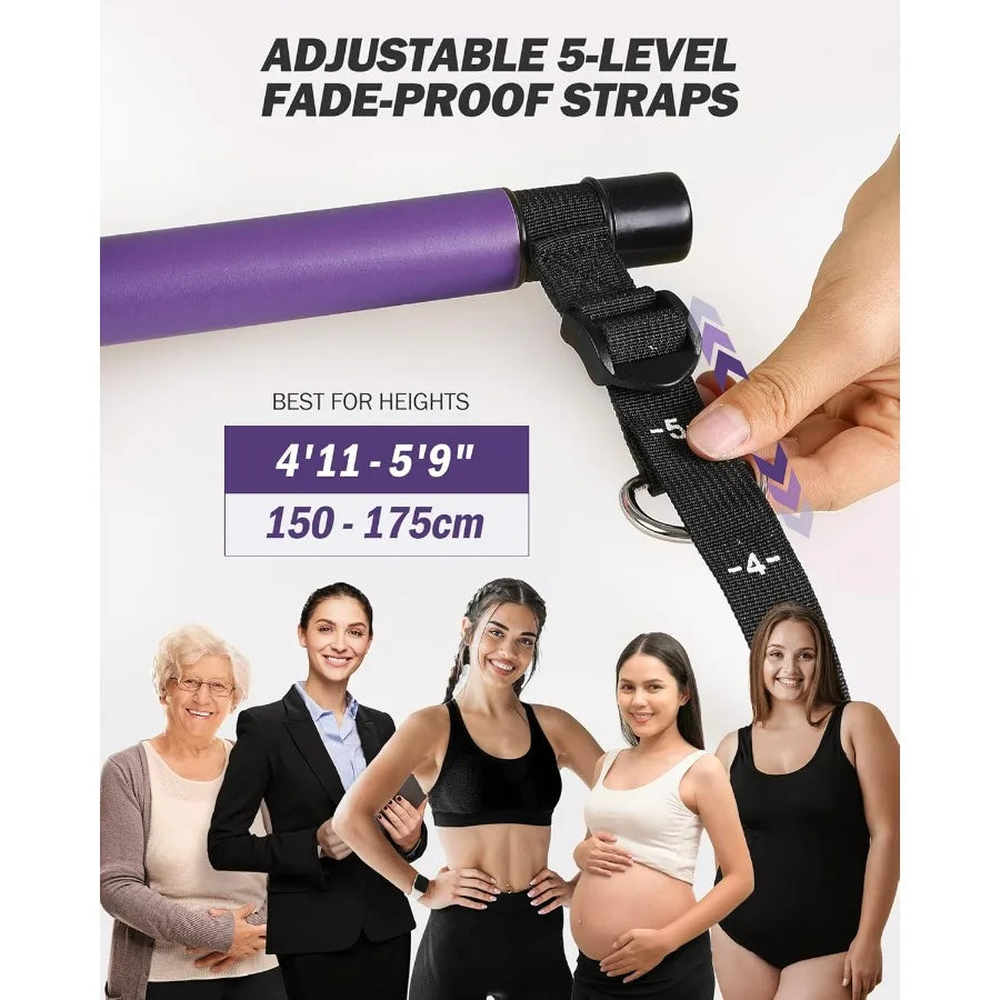 Pilates Bar Kit With Resistance Bands Heavy Duty Stainless Steel
