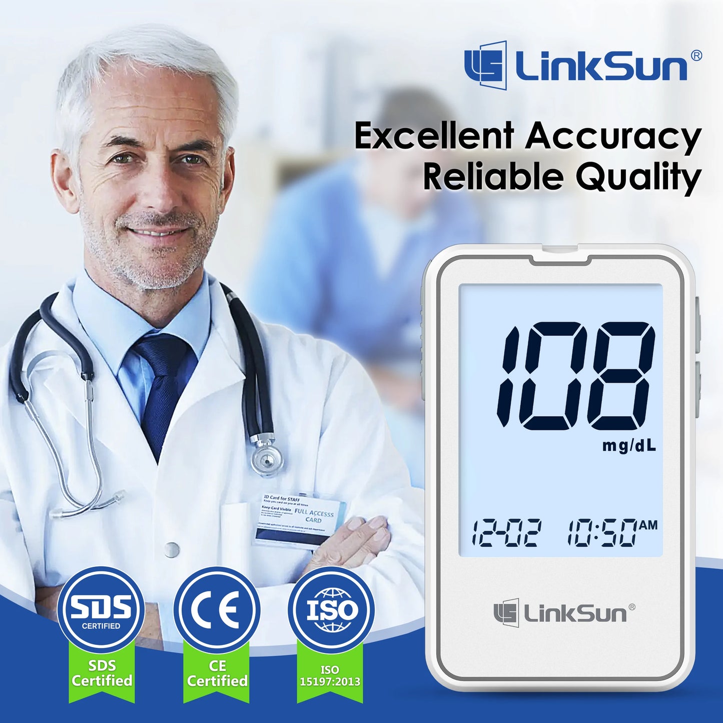 Linksun Blood Glucose Meter Glucometer Kit for Diabetes Testing