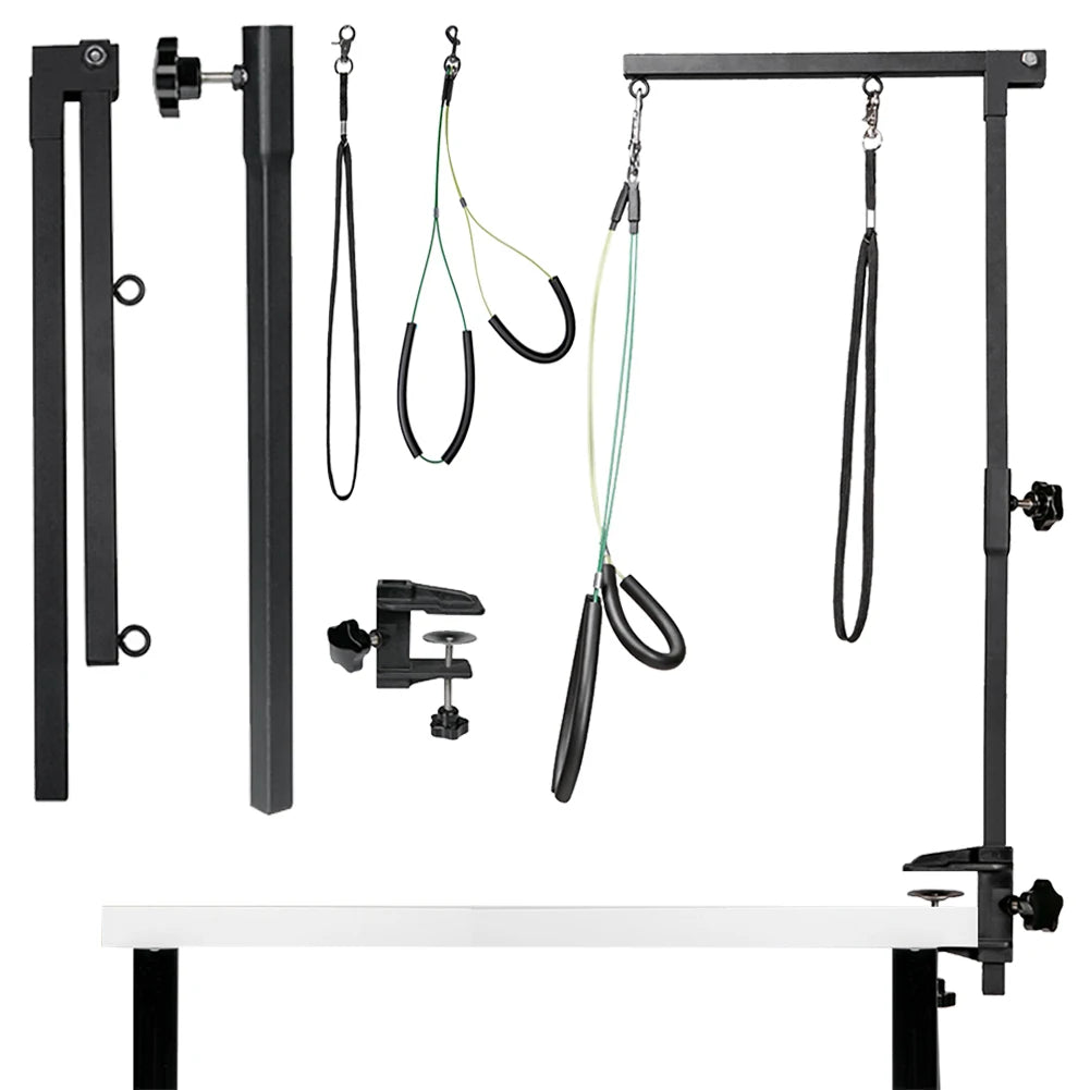 Desk Dog Cat Holder Stainless Steel Pet Dog Grooming Table Bracket Arm Height Adjustable Telescopic Table Hanger Pet Accessories