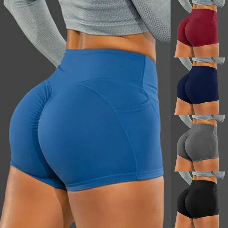 Women's High Waist Gym Shorts With Pocket Scrunch Training