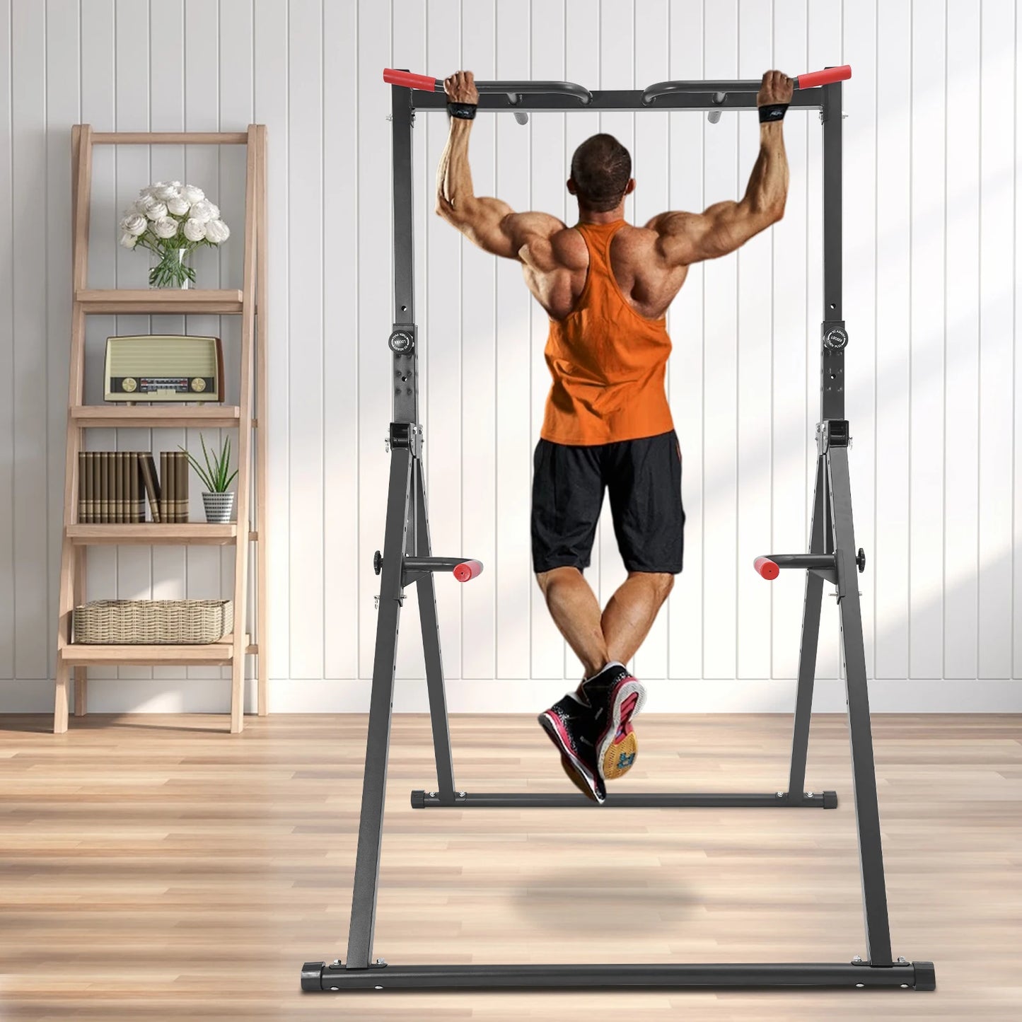 Foldable Power Tower Dip Station Height Adjustable 200kg Capacity