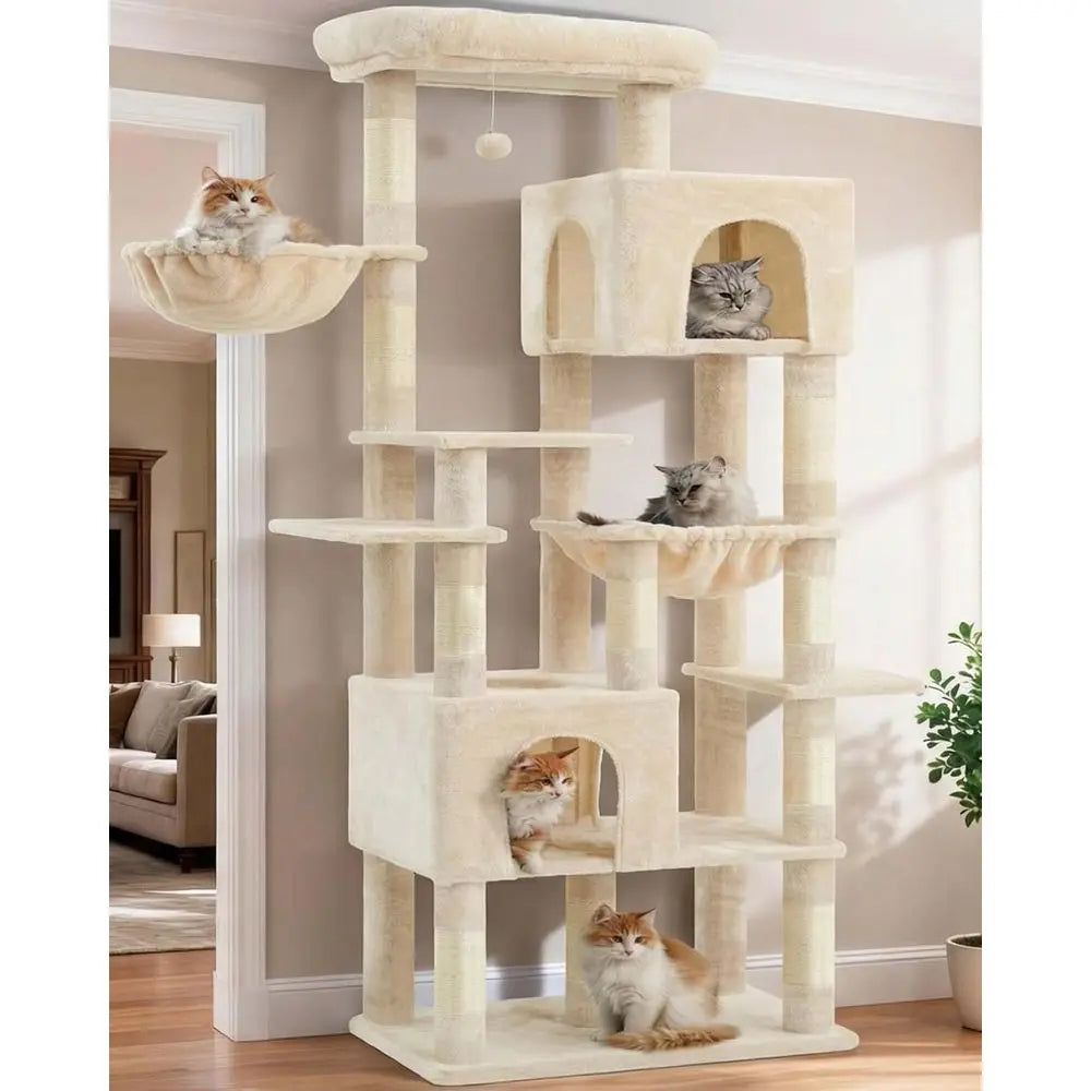 Heybly Cat Tree, 76-Inch Tall Heavy Duty Cat Tower or Big Cats with Extra Wide Baseboard, Multi-Level Large Cat urniture with 2