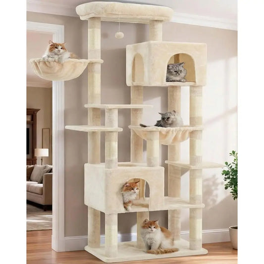 Heybly Cat Tree, 76-Inch Tall Heavy Duty Cat Tower or Big Cats with Extra Wide Baseboard, Multi-Level Large Cat urniture with 2