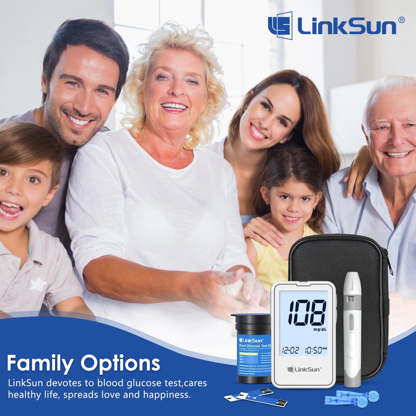 Linksun Blood Glucose Meter Glucometer Kit for Diabetes Testing