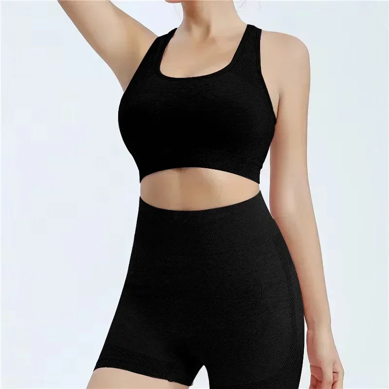 Yoga Set For Women Seamless Sports Bra Shorts Leggings Fitness
