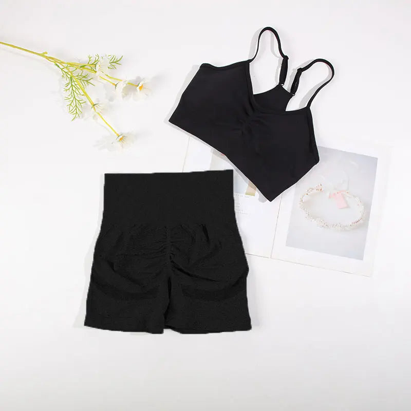 CHRLEISURE Seamless Sports Set Women Yoga 2 Piece Fitness Bra Cycling Shorts
