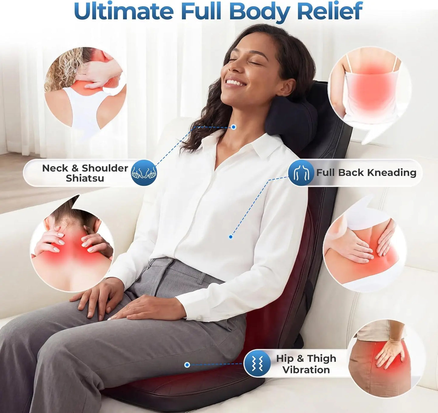 Himouta 3-In-1 Shiatsu Massage Cushion With Heat And 4D Kneading Vibration