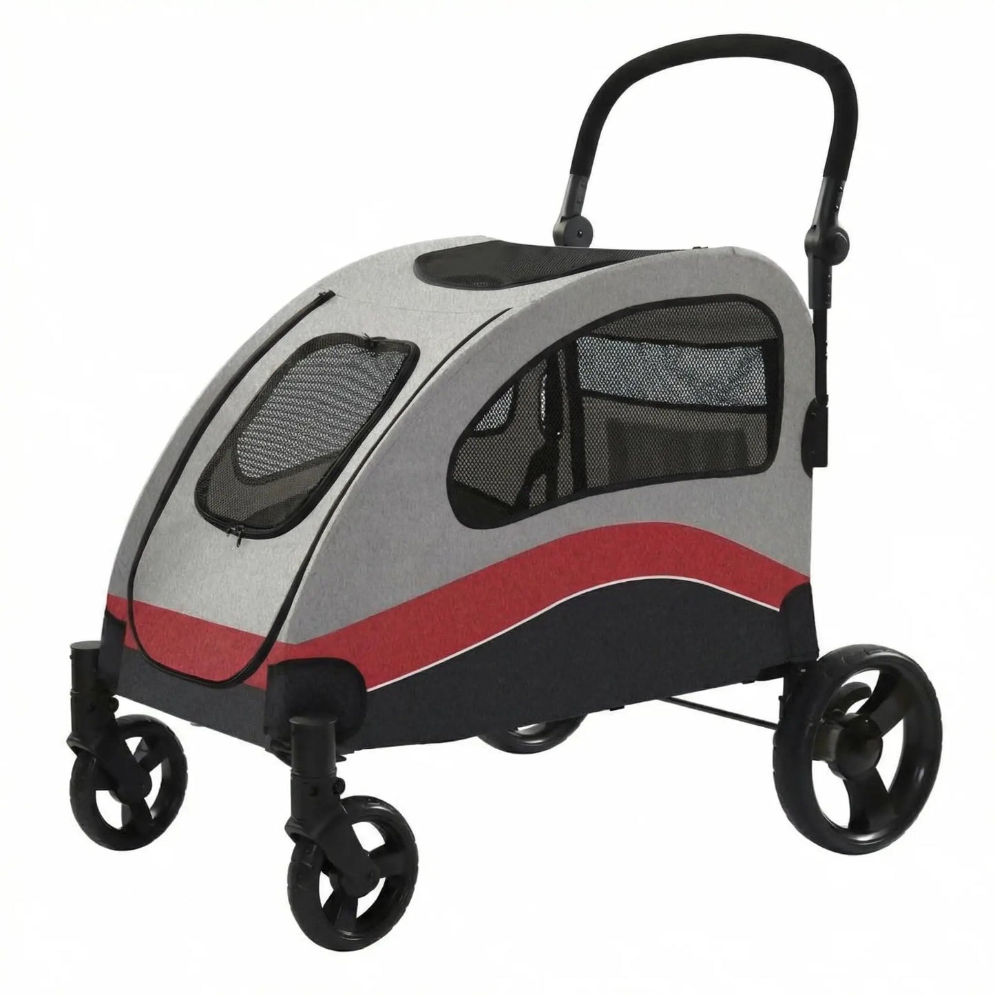 Collapsible Large Dog Stroller Wagon 360° Swivel Adjustable Handle Travel Strollers for Medium Large Dogs & Cats 90x73x108cm