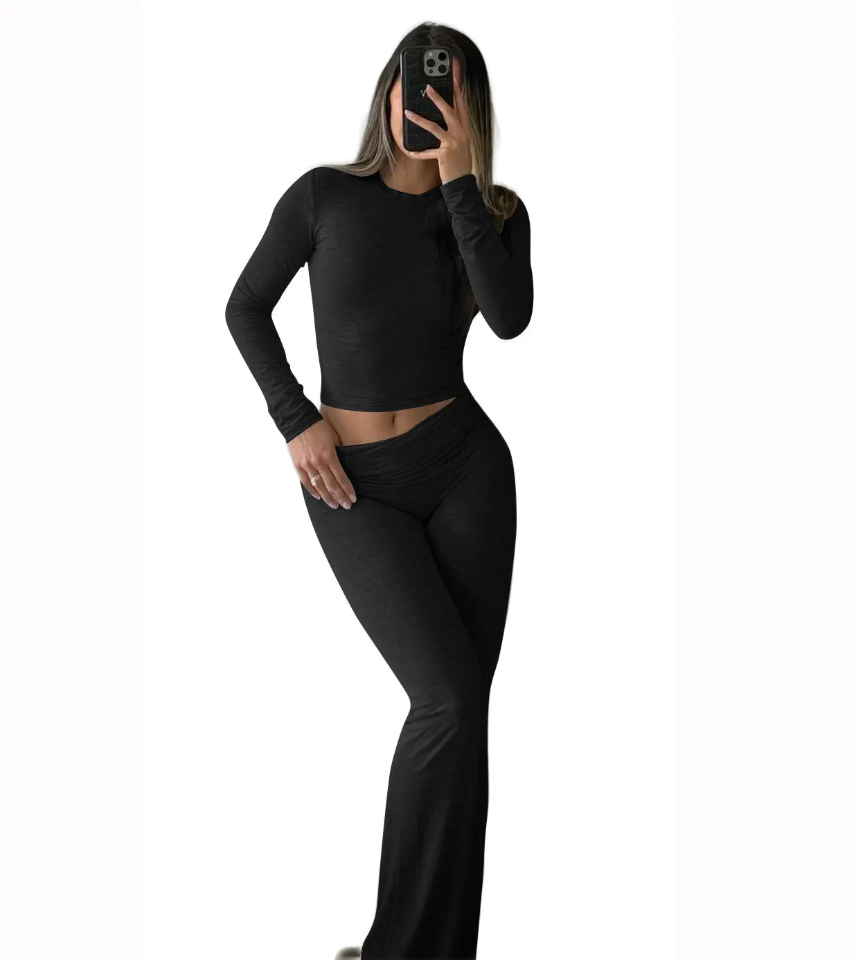 Women's Yoga Two-Piece Long-Sleeve Wide-Leg Activewear Set
