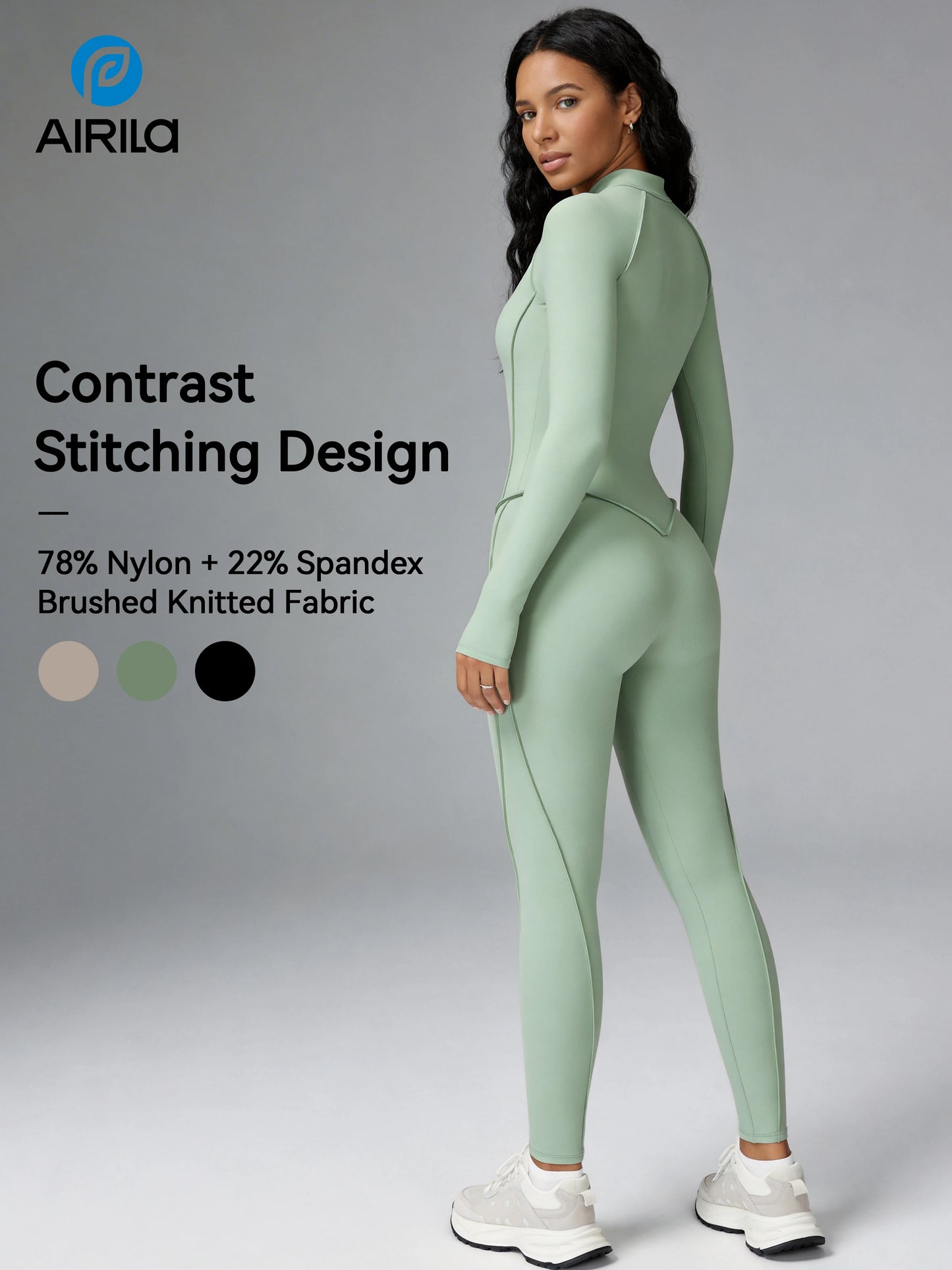 Zip Front Long Sleeve Yoga Jumpsuit For Women One Piece