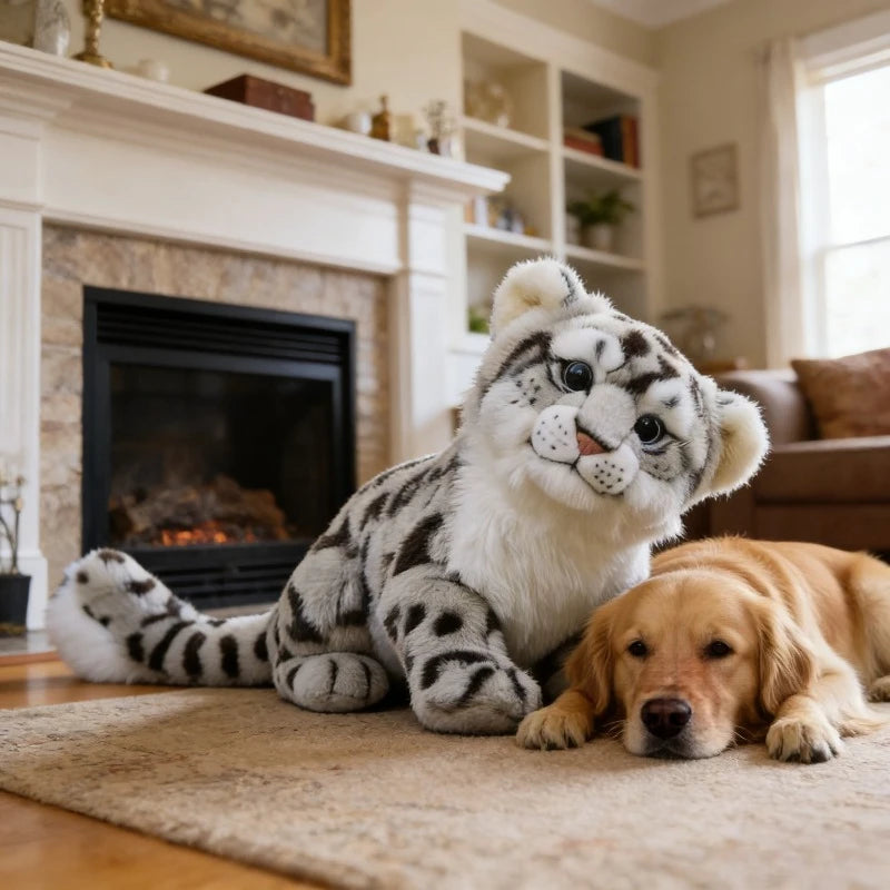 Realistic Snow Leopard Plush Toy for Dogs Wildlife Stuffed Animal