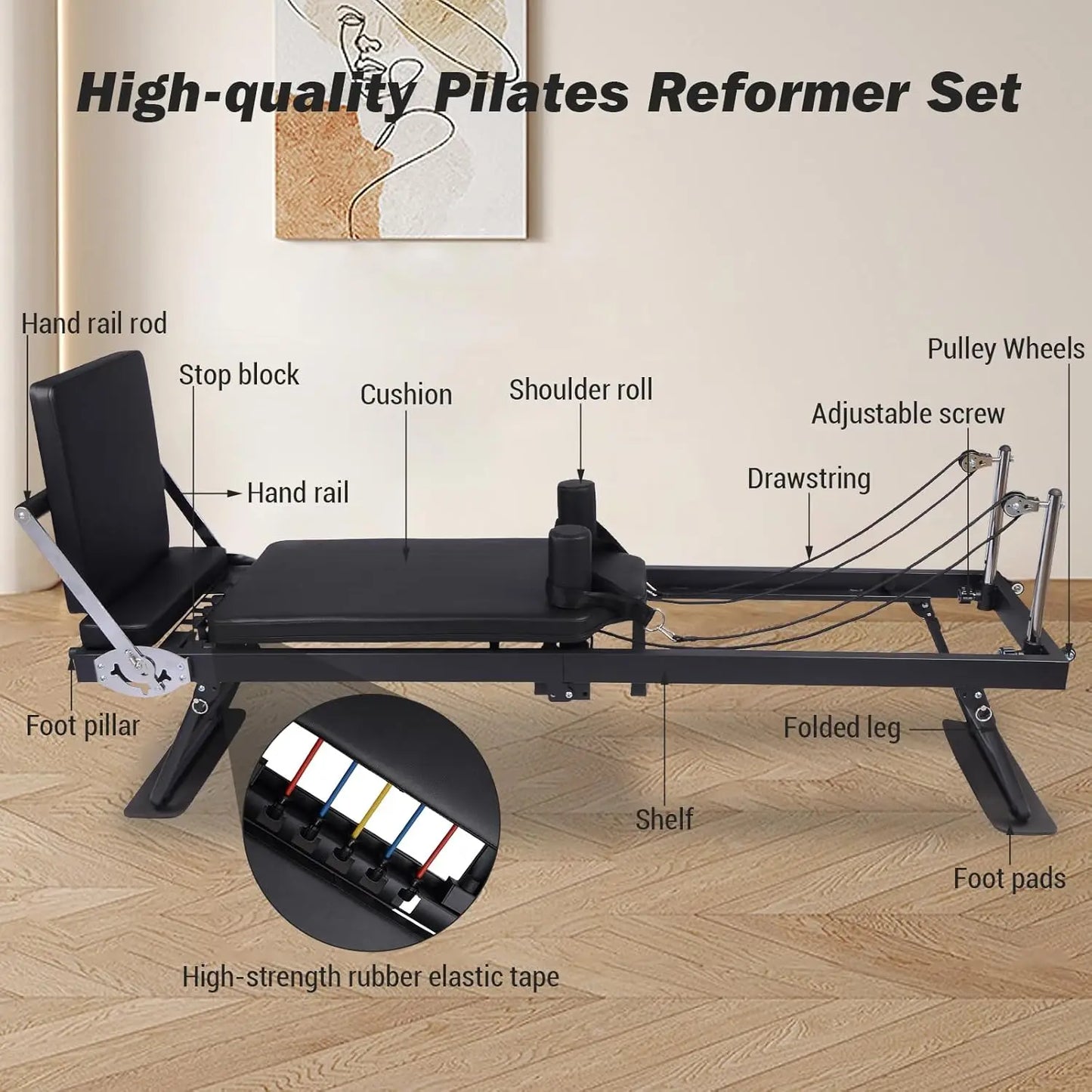 HiMISS Foldable Reformer Pilates Machine With Interchangeable Tension Sets
