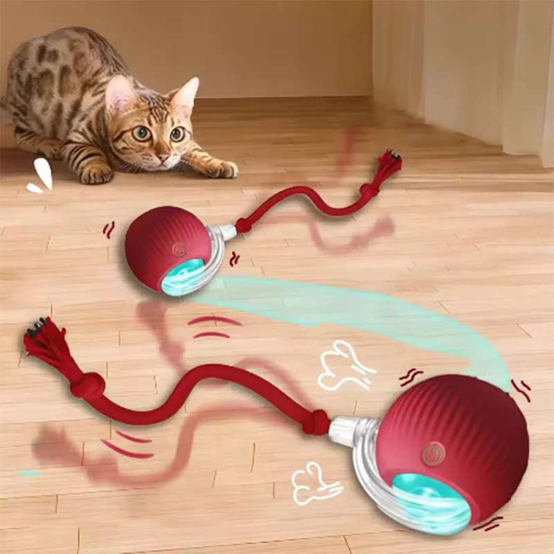 Interactive Self-Play Cat Toys Teaser Ball With Rotating Stick