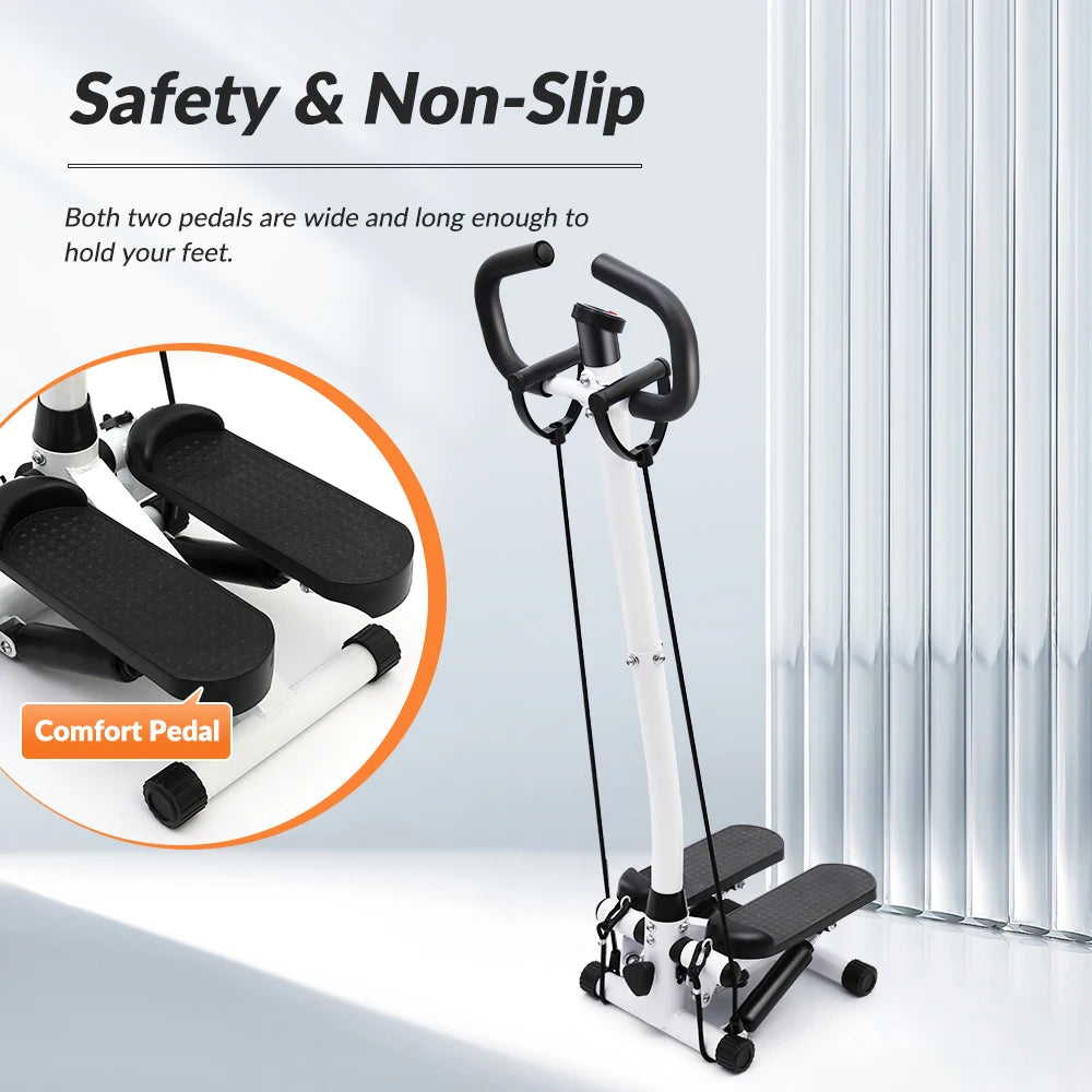 Mini Stepper Exercise Machine For Home Fitness With Resistance Bands LCD Display