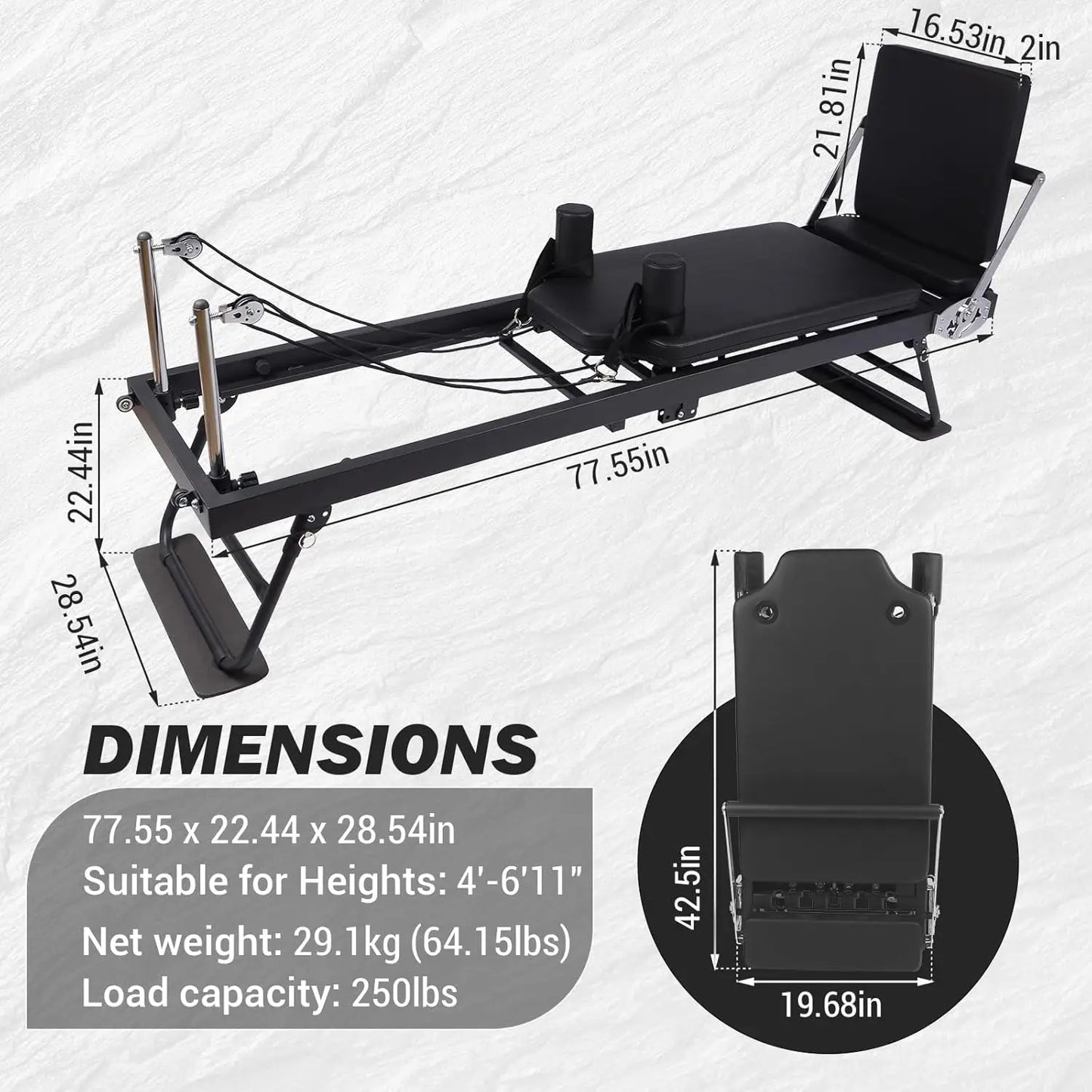 HiMISS Foldable Reformer Pilates Machine With Interchangeable Tension Sets
