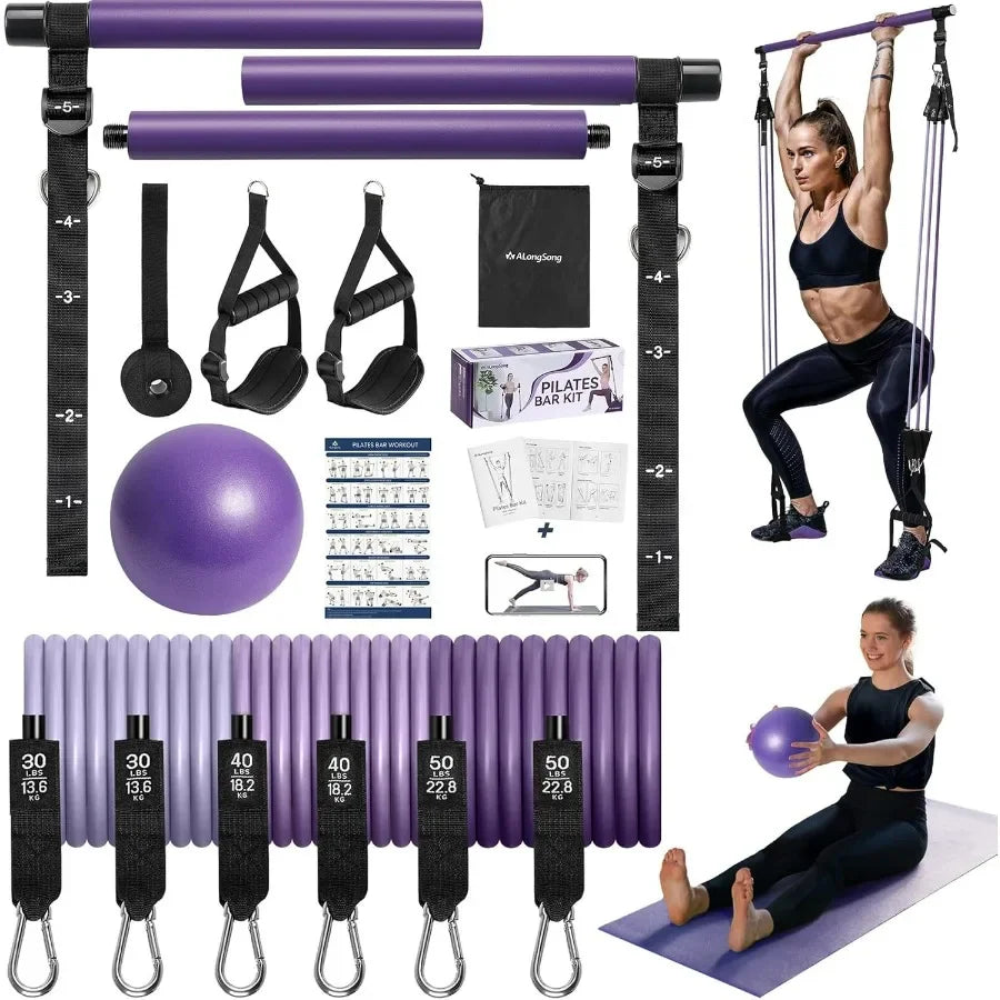 Pilates Bar Kit With Resistance Bands Heavy Duty Stainless Steel