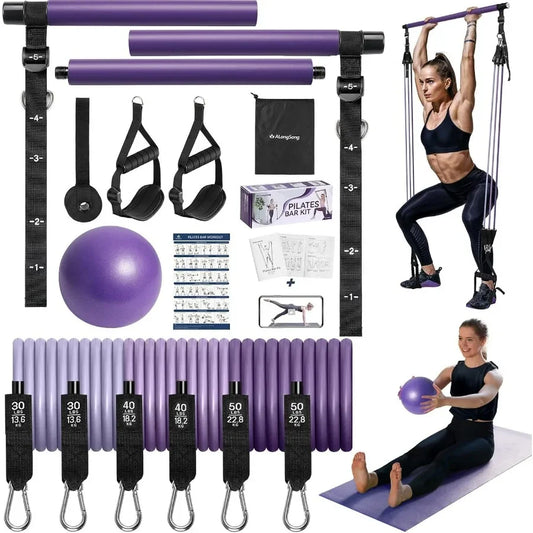 Pilates Bar Kit With Resistance Bands Heavy Duty Stainless Steel
