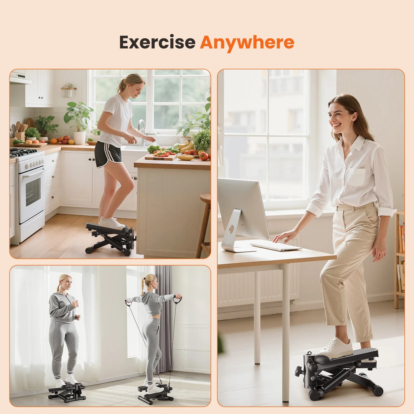 Mini Stepper With Resistance Bands For Home Cardio