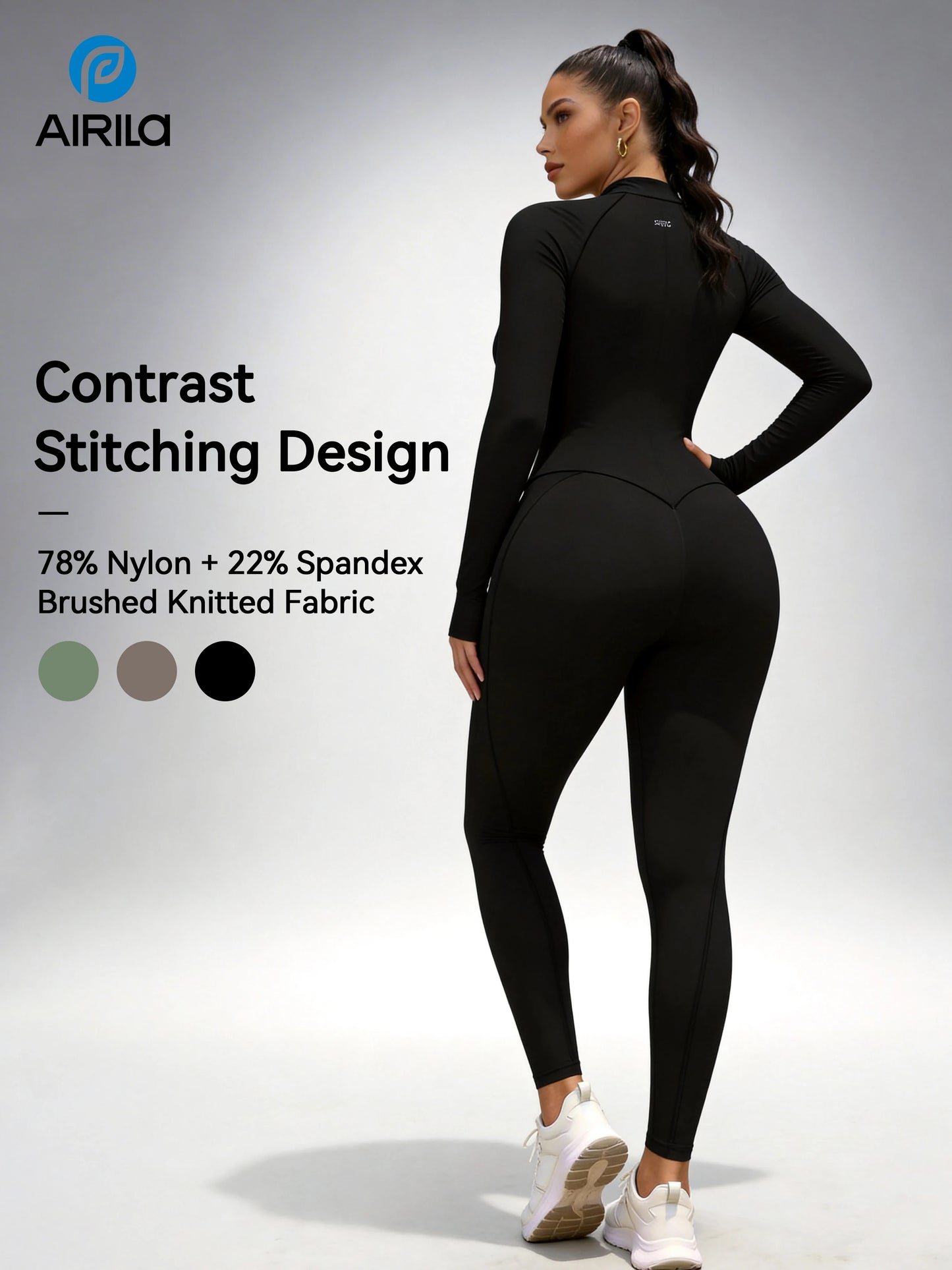 Zip Front Long Sleeve Yoga Jumpsuit For Women One Piece