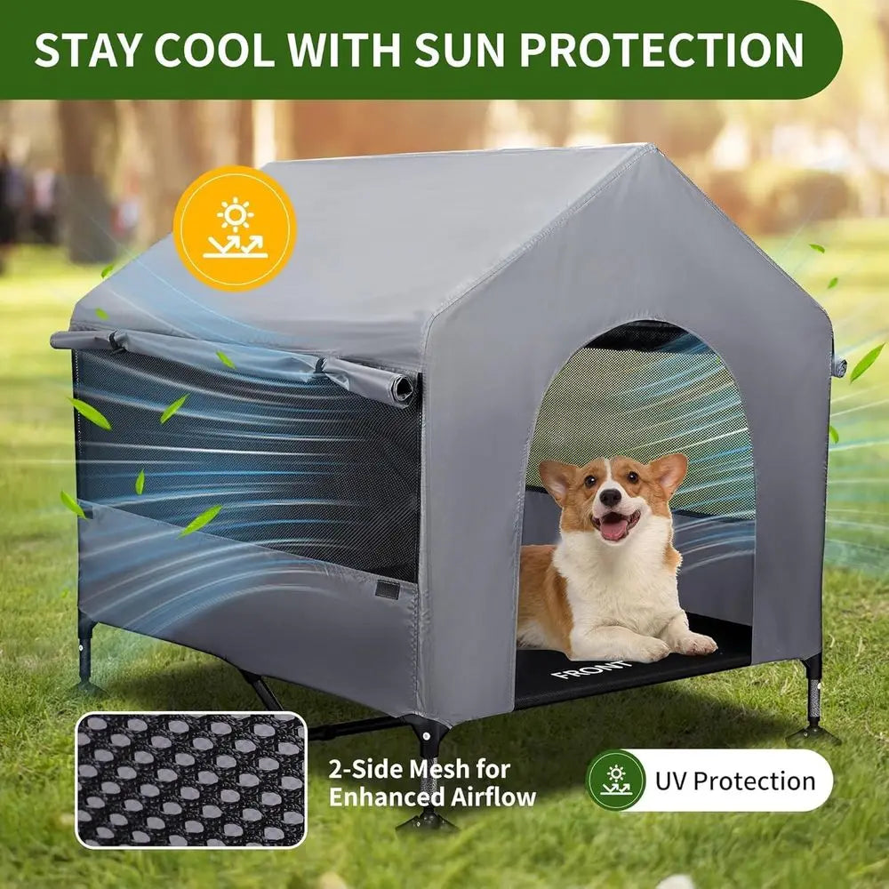 42 Large Dog House Outdoor Indoor with Breathable Mesh Windows-Elevated Dog Bed Cot Dog Tent Shade Shelter for Large Breeds with
