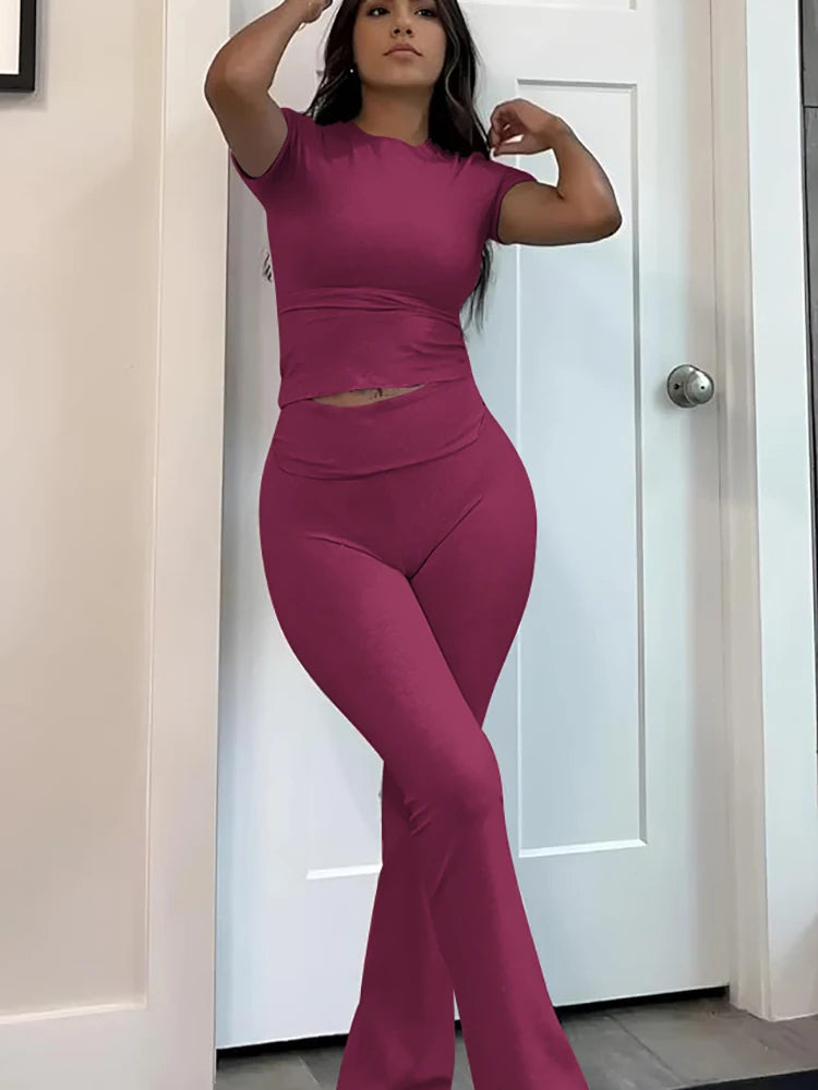 Women's Two Piece Yoga Set With Short Sleeve Top Activewear