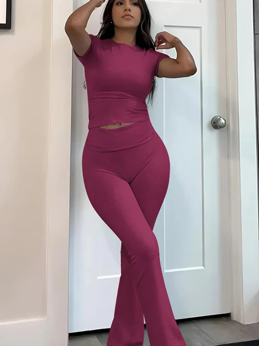Women's Two Piece Yoga Set With Short Sleeve Top Activewear
