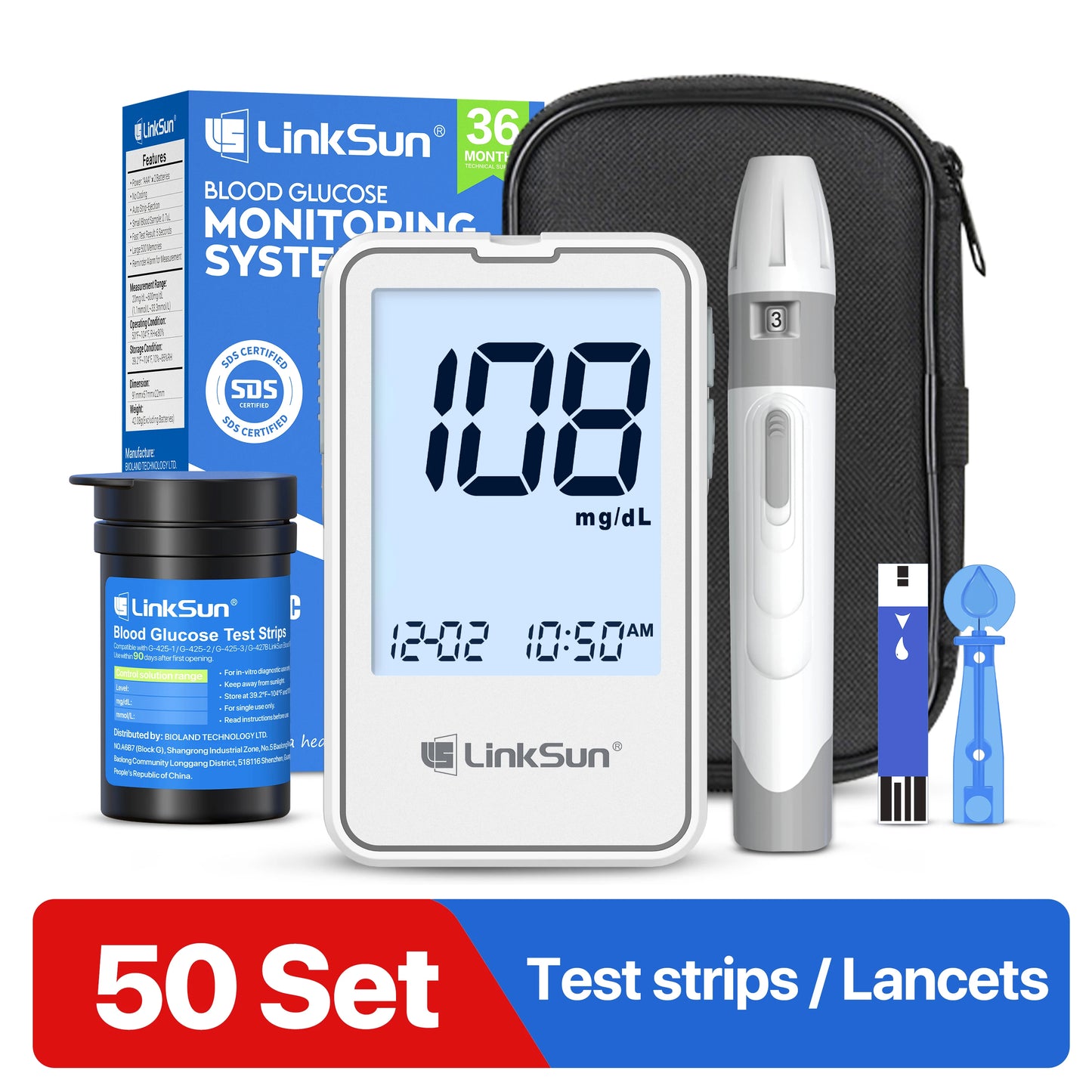 Linksun Blood Glucose Meter Glucometer Kit for Diabetes Testing