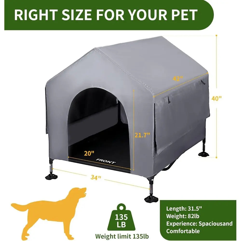 42 Large Dog House Outdoor Indoor with Breathable Mesh Windows-Elevated Dog Bed Cot Dog Tent Shade Shelter for Large Breeds with