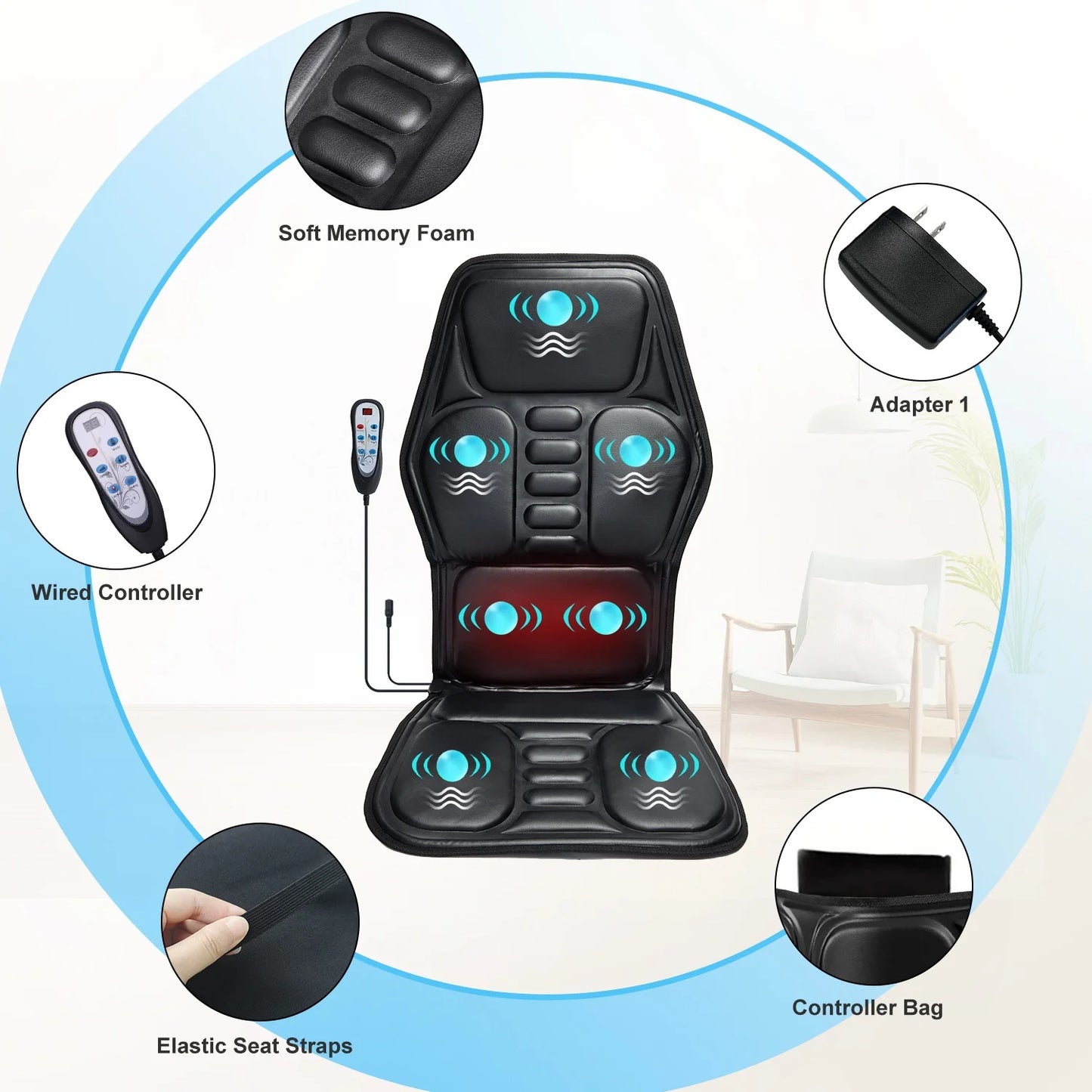 HOMEMASSA Back Massager Pad With Heat and Nine Modes