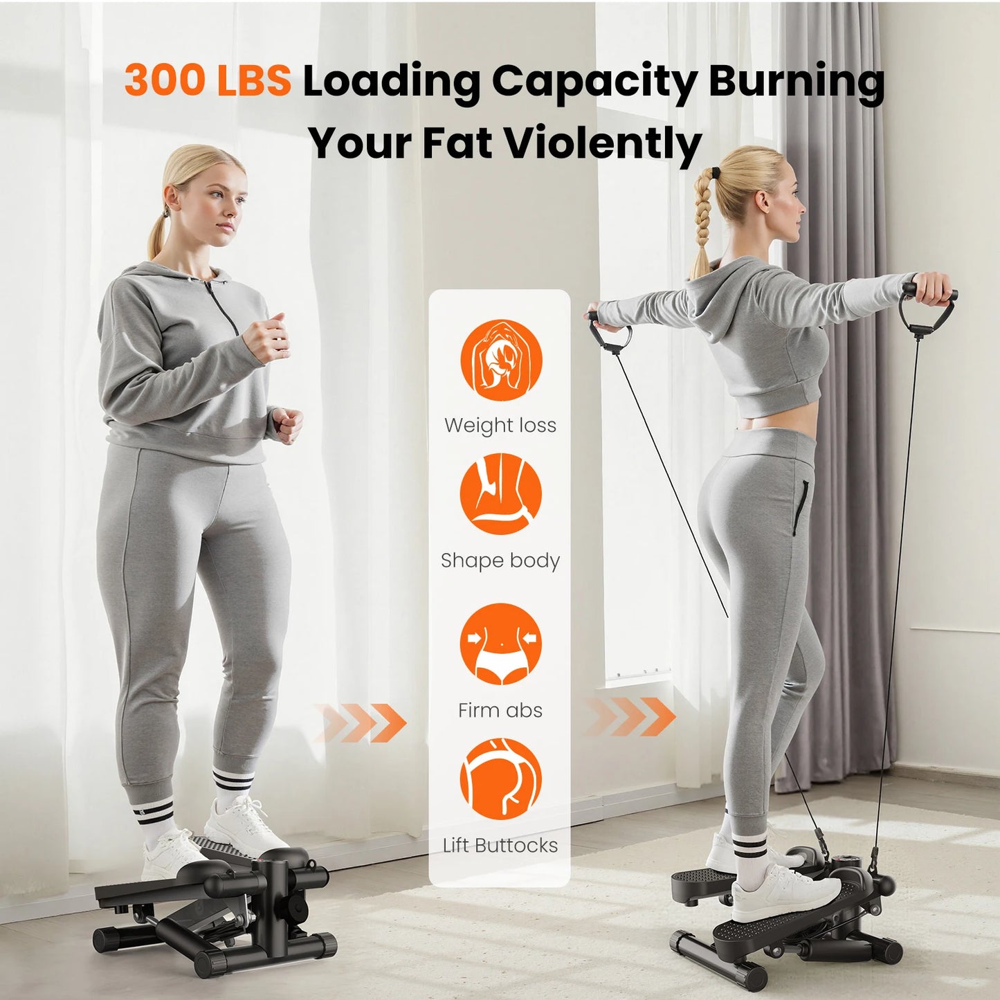 Mini Stepper With Resistance Bands For Home Cardio
