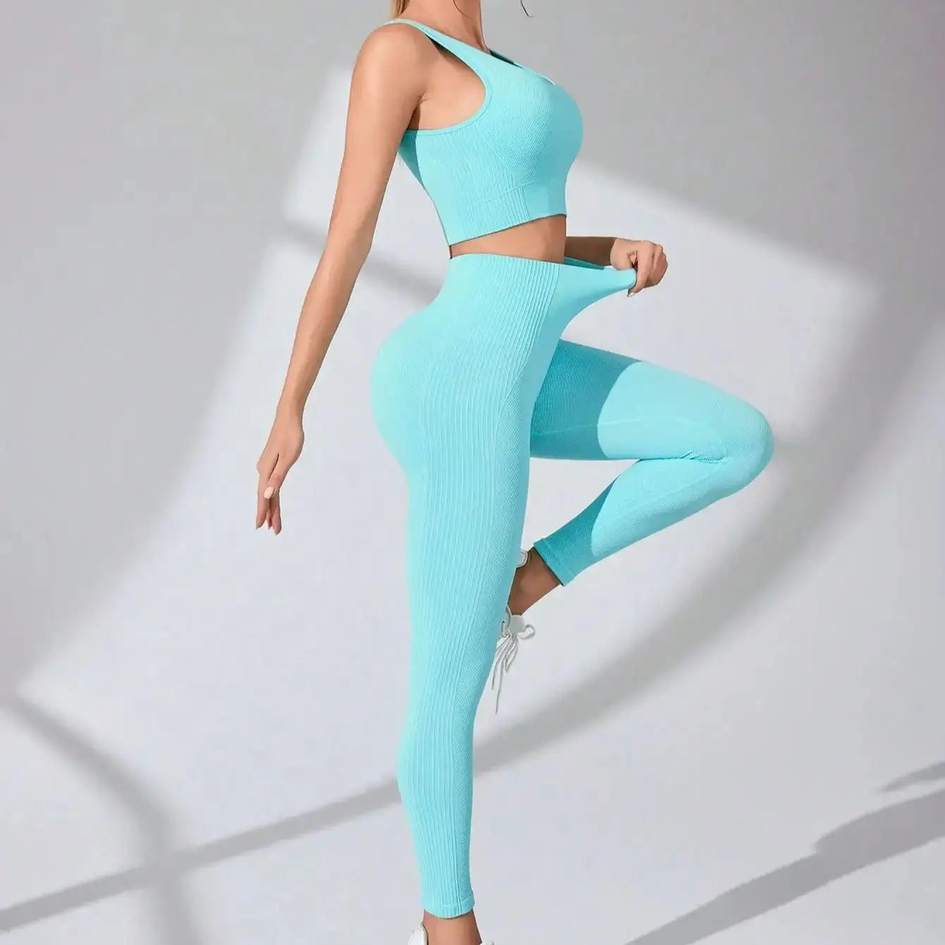 Seamless Yoga Leggings and Cross Strap Sports Bra Set