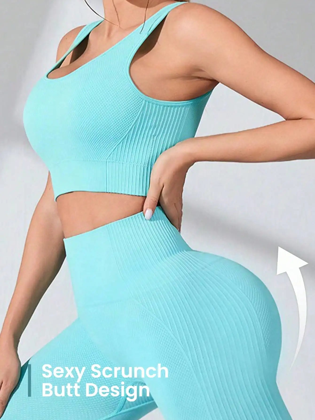 Seamless Yoga Leggings and Cross Strap Sports Bra Set