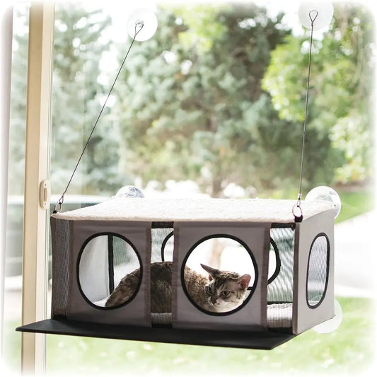 EZ Mount Cat Window Perch Penthouse 2-level Tree, Sturdy Window Perch or Large Cats, Steel e, Sturdy Suction Cups, Enclosed Priv