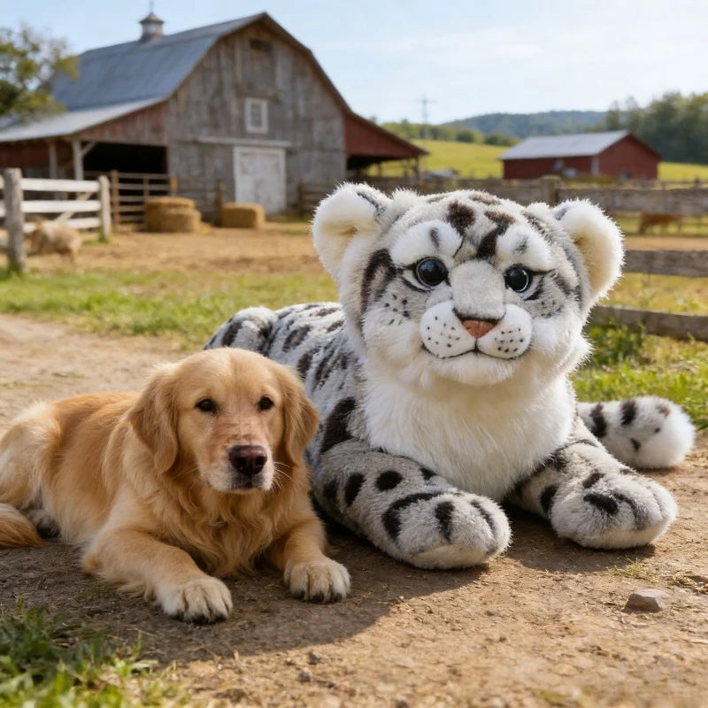 Realistic Snow Leopard Plush Toy for Dogs Wildlife Stuffed Animal