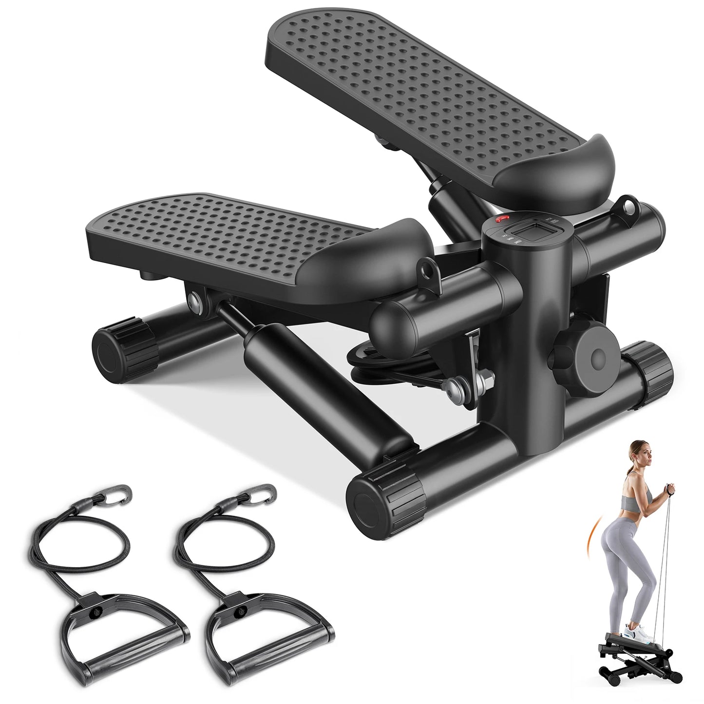 Mini Stepper With Resistance Bands For Home Cardio