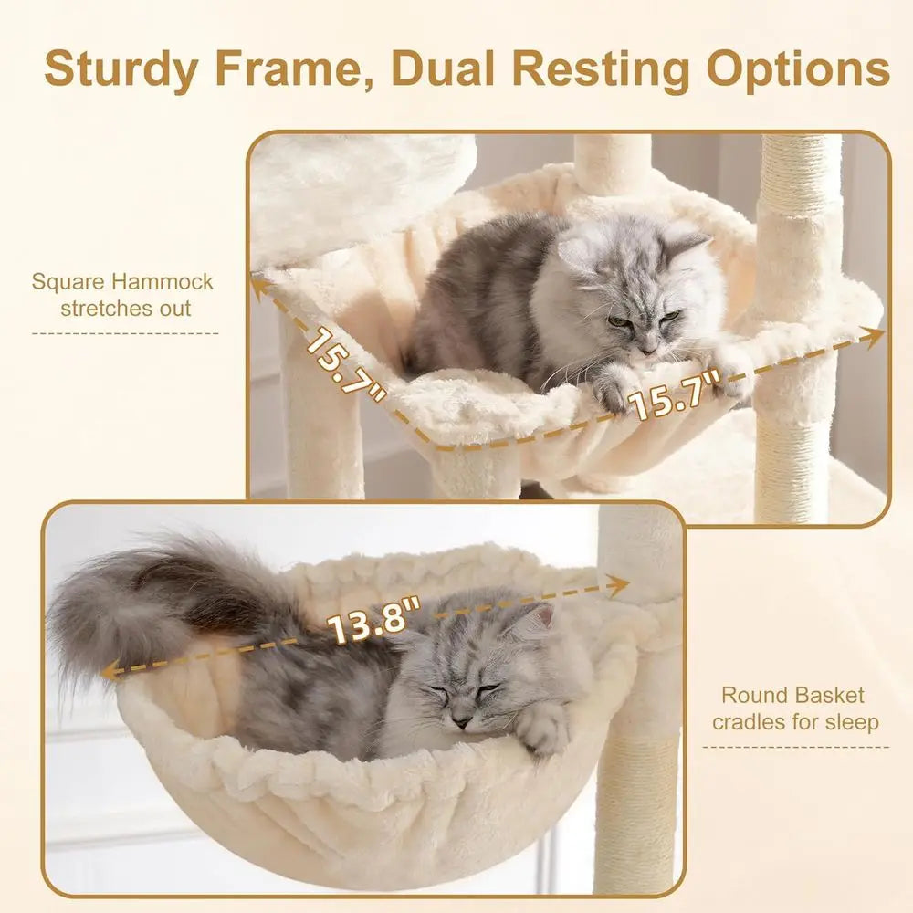 Heybly Cat Tree, 76-Inch Tall Heavy Duty Cat Tower or Big Cats with Extra Wide Baseboard, Multi-Level Large Cat urniture with 2